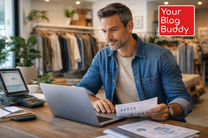 Retail business owner analyzing payment processing performance and POS data to improve merchant operations