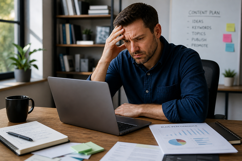 entrepreneur analyzing poor blog results due to inconsistent content publishing