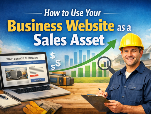 Smiling service contractor holding a clipboard beside a laptop showing a business website and rising analytics graph, symbolizing website-driven lead generation and growth.