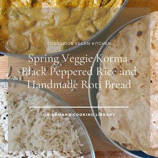 Plant-based Indian korma with seasonal vegetables and handmade roti