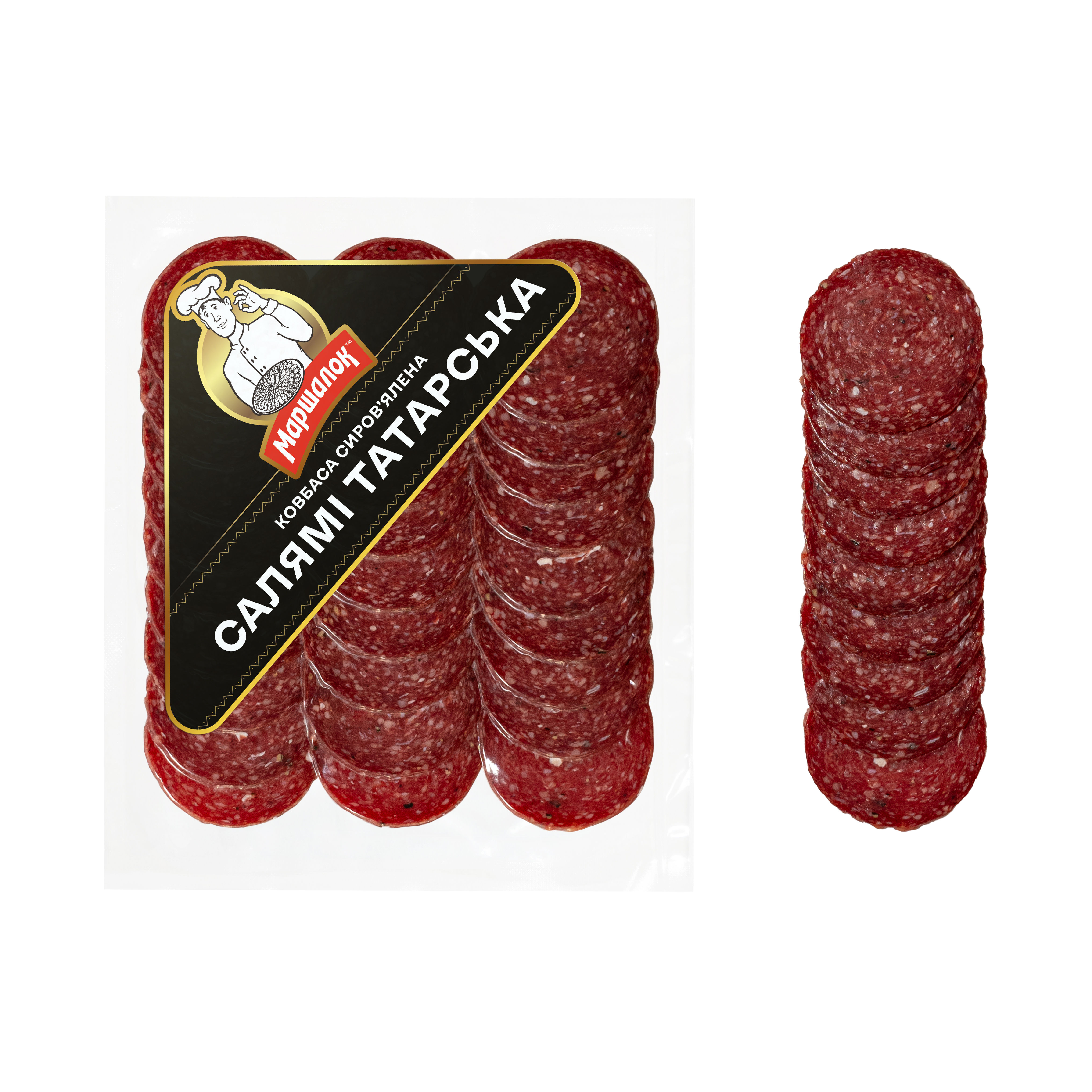 Ковбаса "Салямі Татарська" сиров'ялена в/г нарізка - в упаковці і без