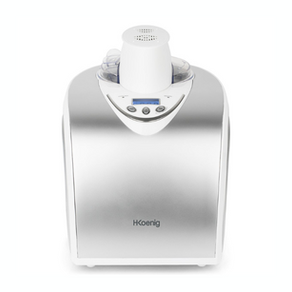 Sorbetière H.Koenig HF180 argentée vue de face – modèle utilisé et recommandé pour faire des glaces maison faciles et rapides