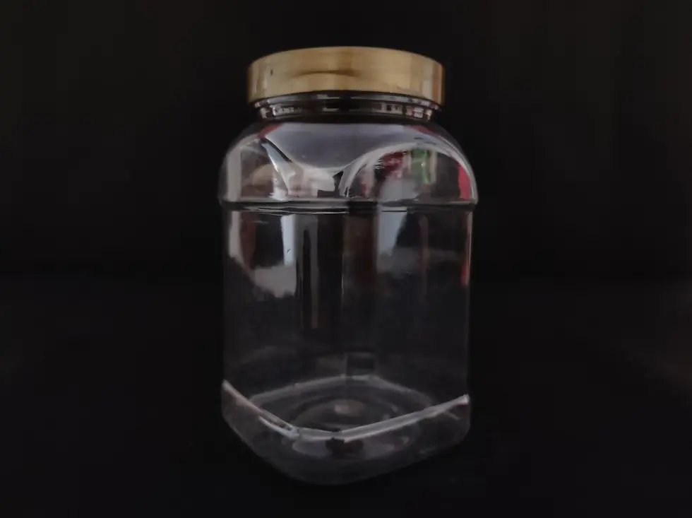 Thumbnail: Clear square cosmetic plastic jar with gold lid