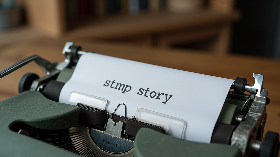 Close-up view of a typewriter with a partially typed story