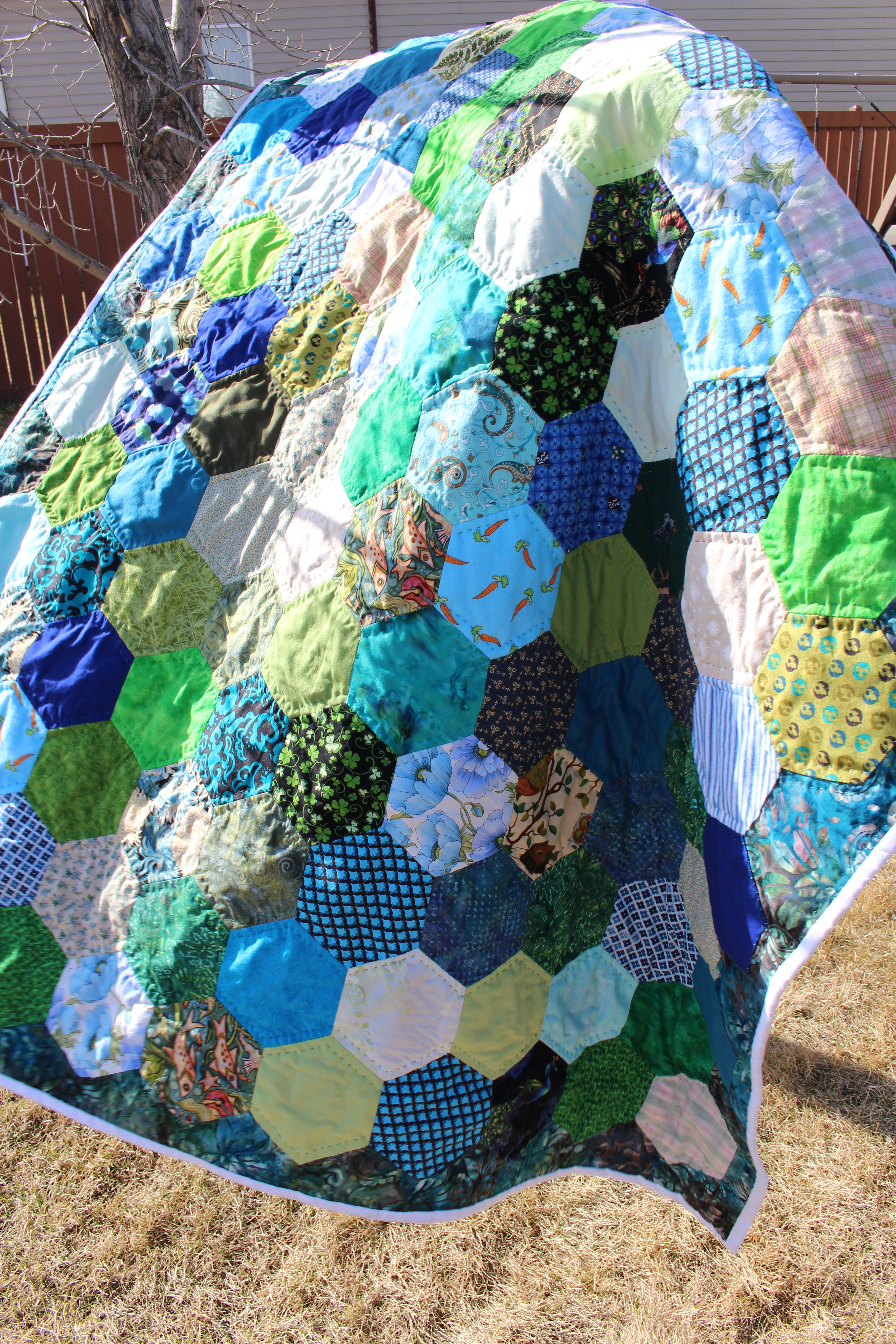 Blue and Green Hexie Quilt