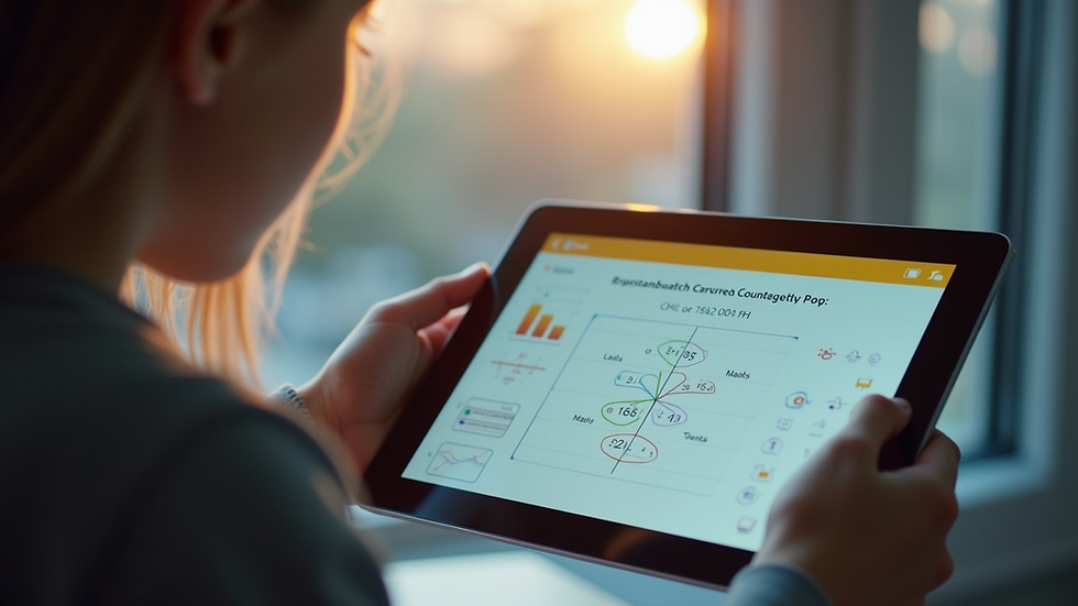 Close-up view of a tablet displaying an interactive math problem-solving app