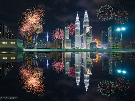 Kuala Lumpur Twin Tower Reflection With Firework