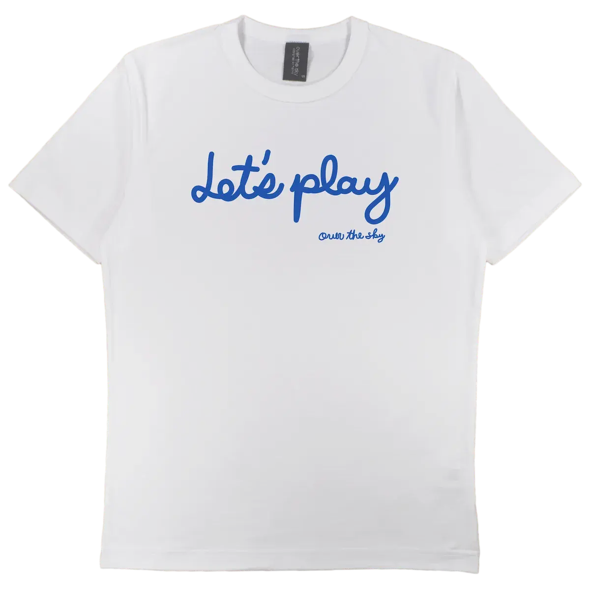 white color T-shirt with "let's play" printed on it