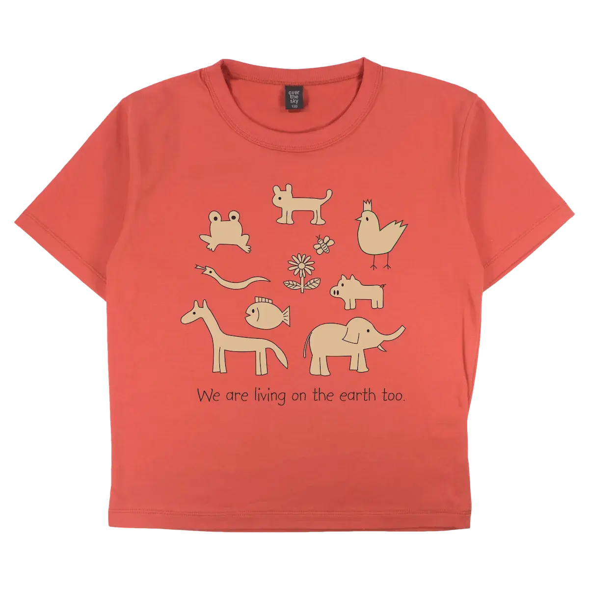 salmon color kids T-shirt with animals printed on it