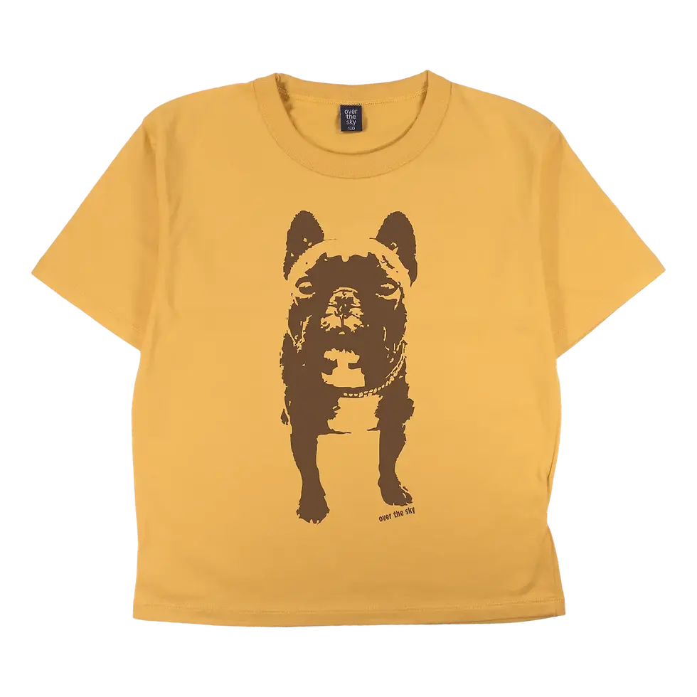 Thumbnail: mustard color kids T-shirt with bulldog printed on it
