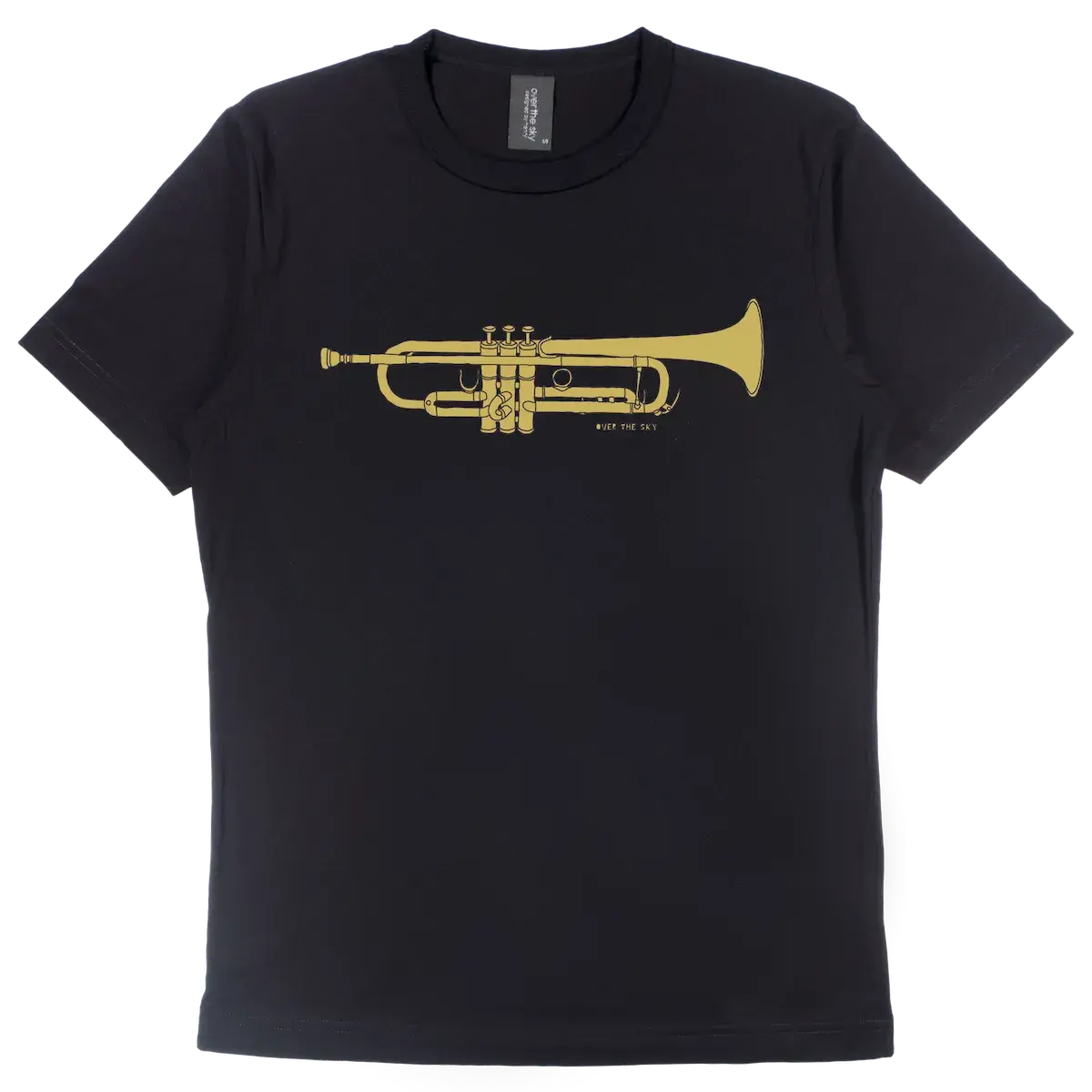 black color T-shirt with trumpet printed on it