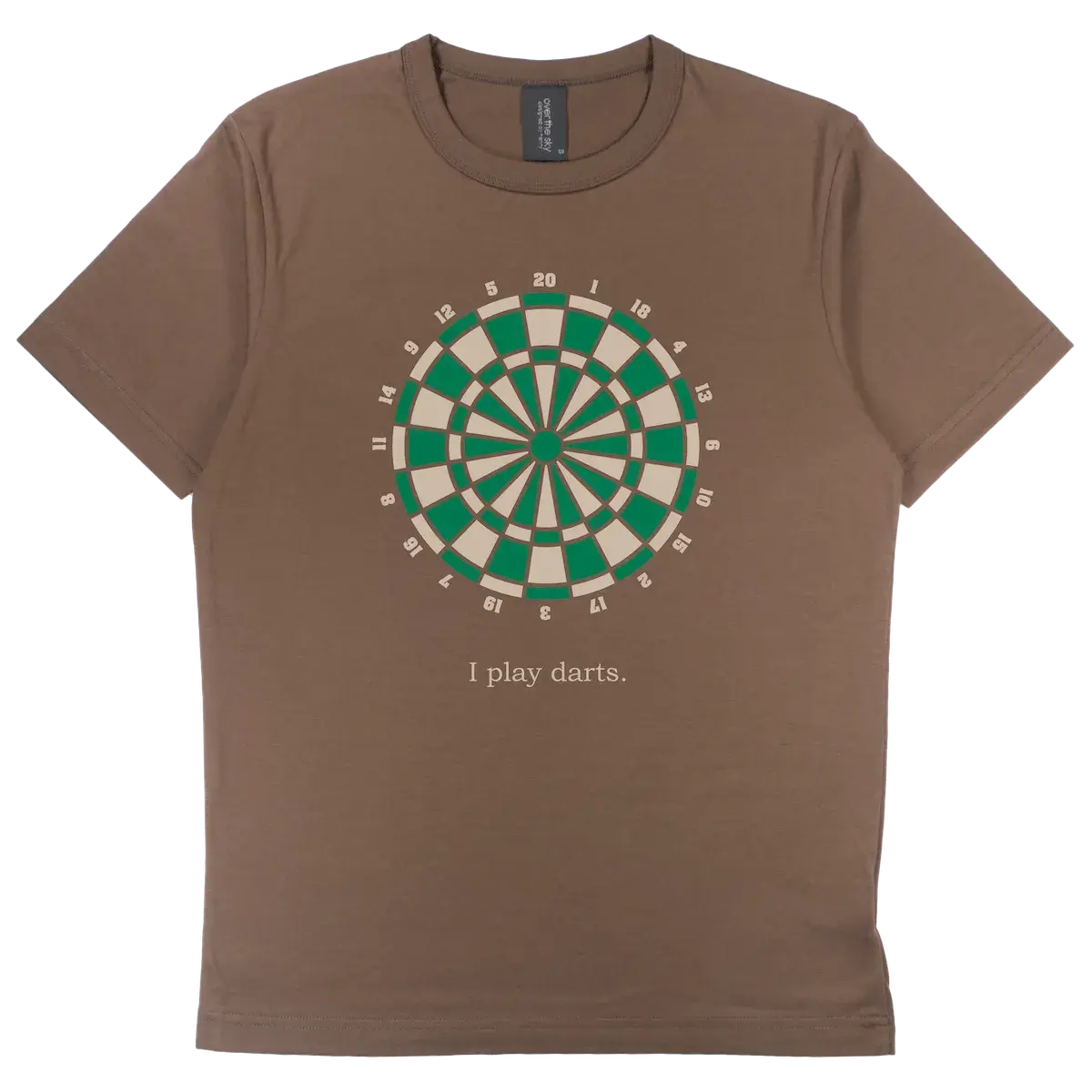 brown color T-shirt with darts printed on it