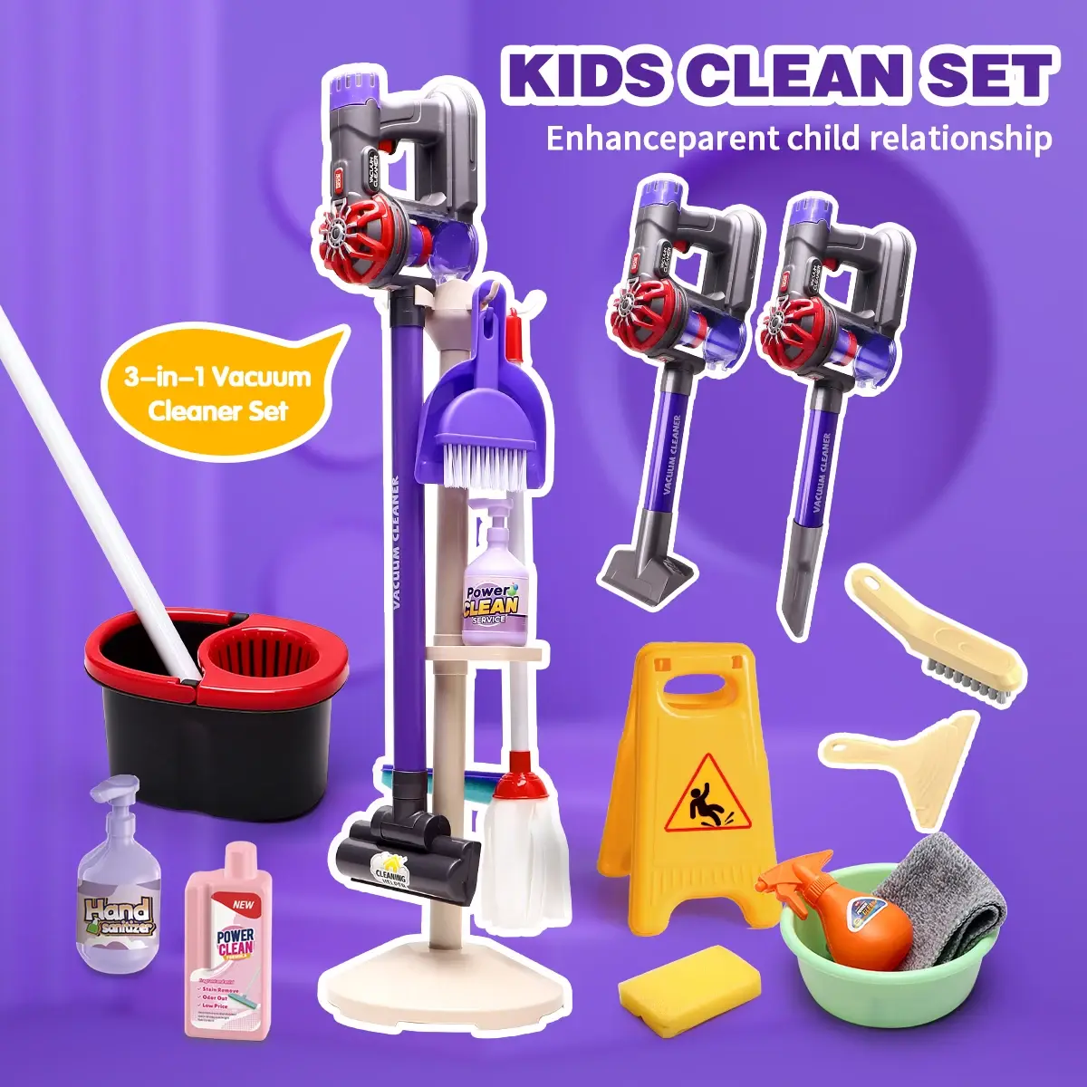 Kids 3-in-1 Electric Vacuum Cleaner Play Set With Storage Rack