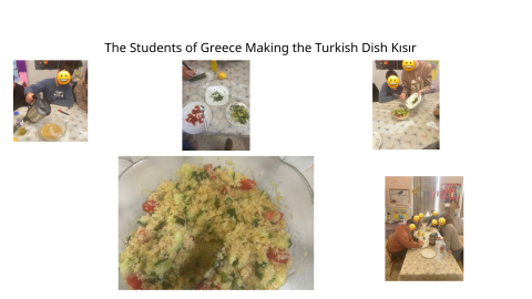 Collage of Greek students preparing the Turkish recipe Kısır