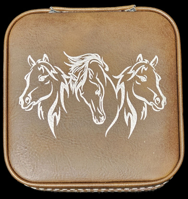 Thumbnail: Leatherette Jewelry Box Rustic Engraves to Silver Horses