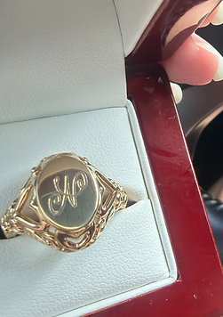 Custom 18k y/g signet filigree ring