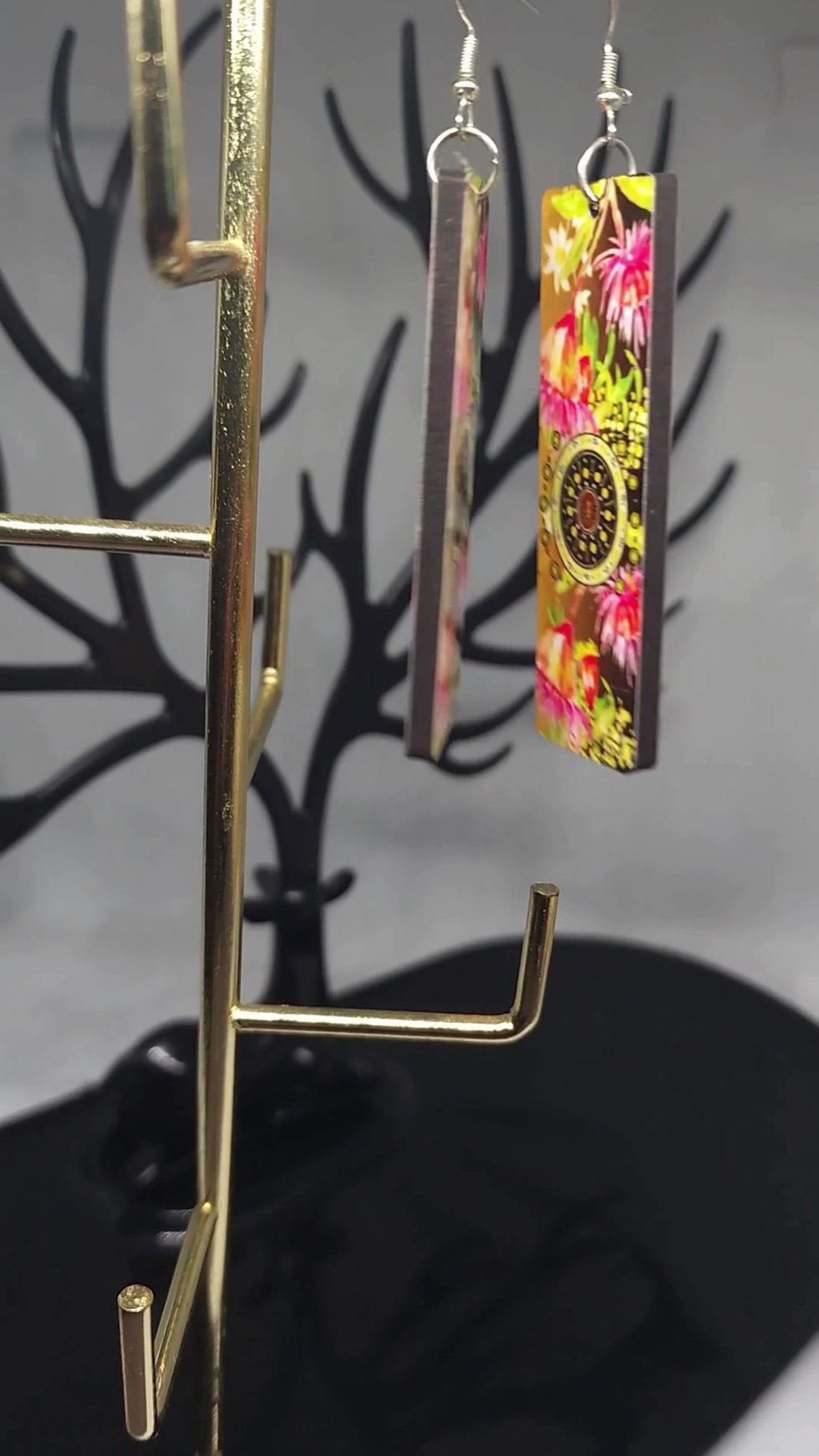 Thumbnail: Rectangle Printed Earrings - Green Ants
