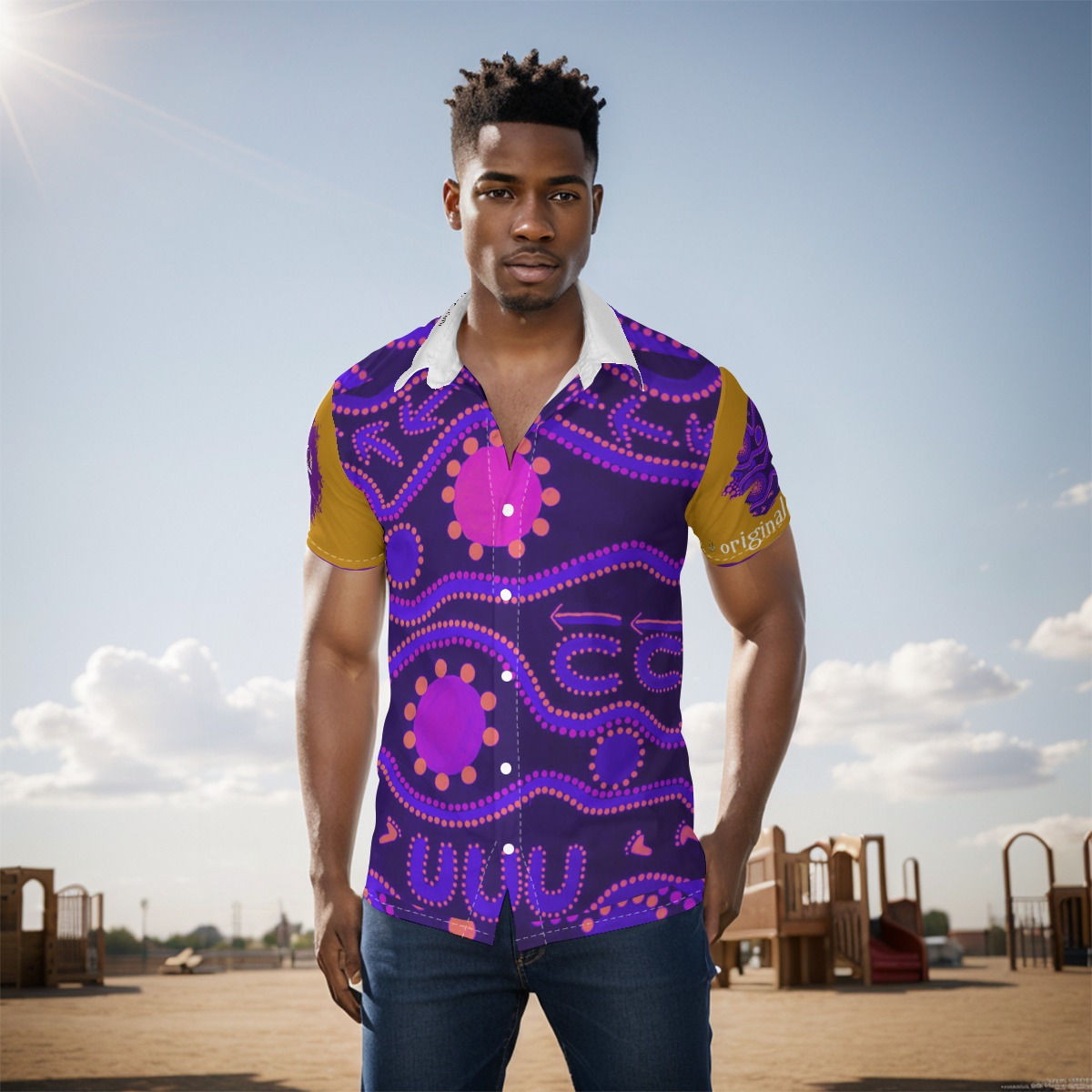 Men's Shirt with collar - Emu Country (Purple)