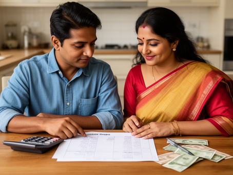 Indian couple planning a debt management strategy at home