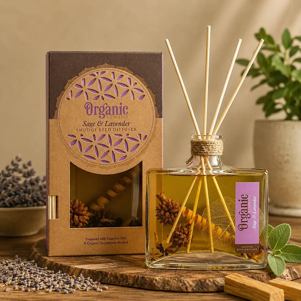 Sage and lavender smudge reed diffuser with fragrance reeds