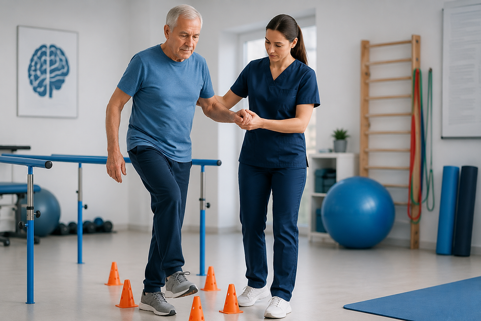 Parkinson hastalığında fizyoterapist eşliğinde egzersiz uygulaması yapan birey