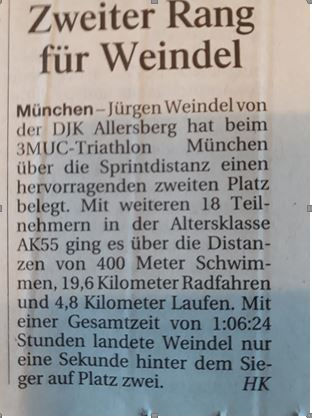 Zeitungsbericht München Triathlon 2021