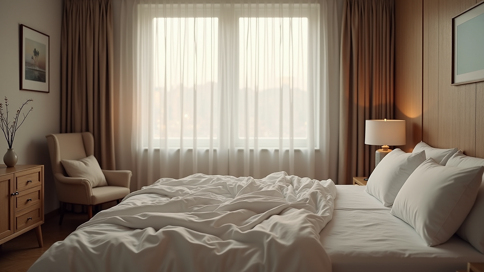High-angle view of a serene bedroom environment promoting quality sleep