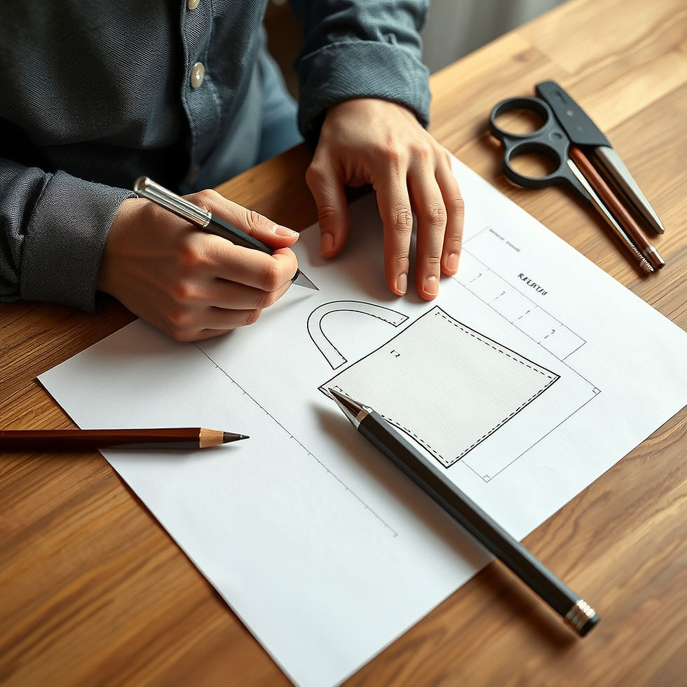 hyper realistic image of a designer making a leather bag design sketch on paper.jpg