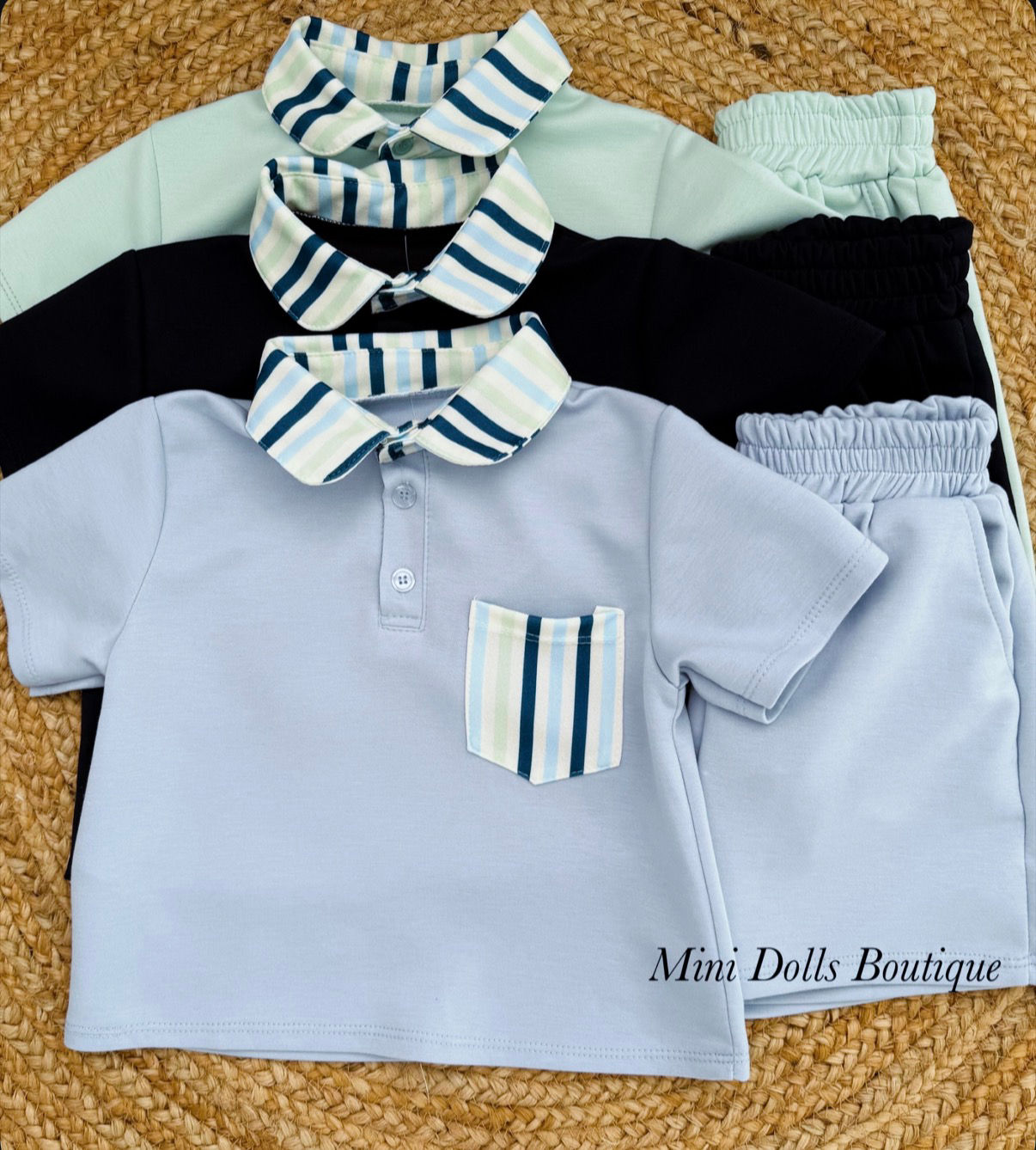 Stripe Collar Shorts Set