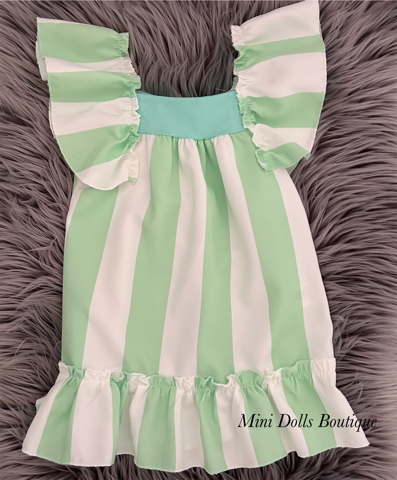 Green Striped Ruffle Dress