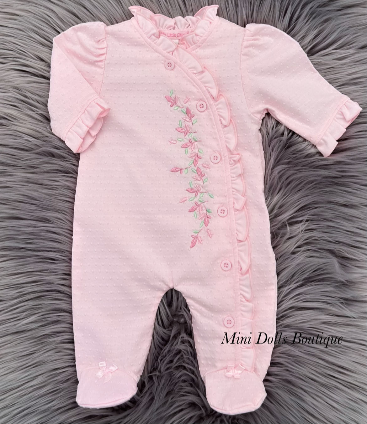 Pink Floral Embroidery Babygrow 