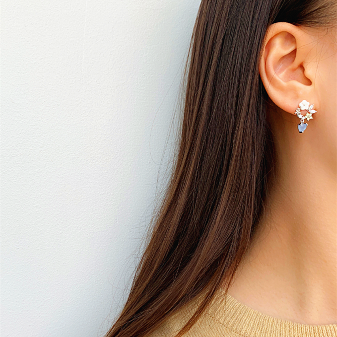 Thumbnail: Dainty Sakura and Butterfly Wreath Earring with Love Heart Drop - MOOII