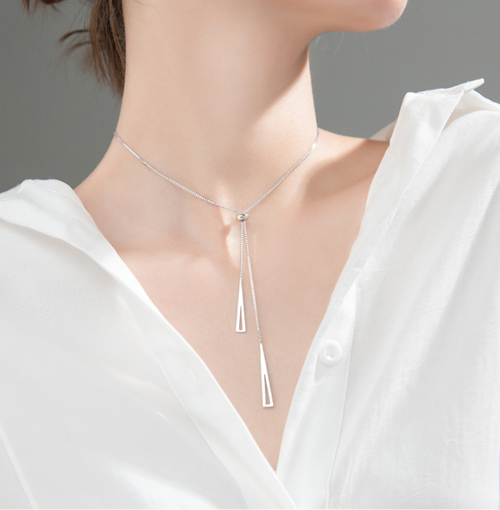 Thumbnail: Sterling Silver Triangle Pedant Geometric Necklace