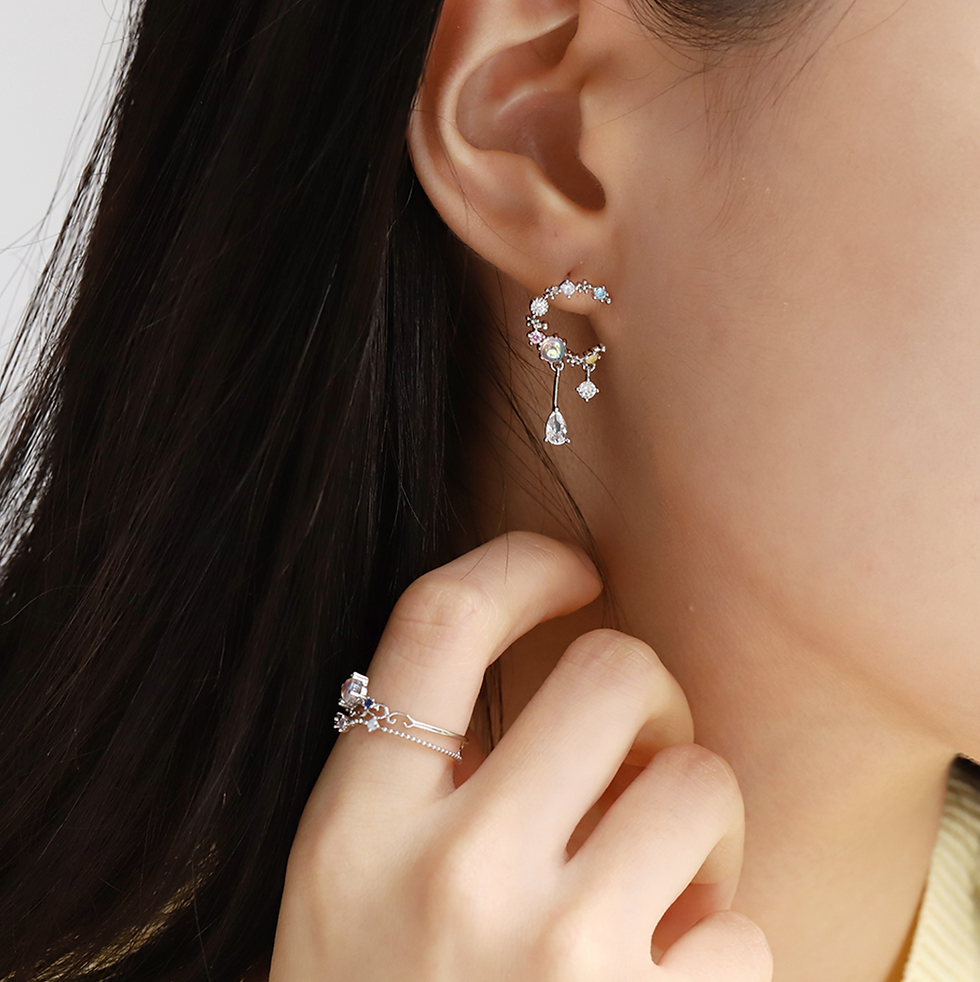 Thumbnail: Dainty Moon Dangle Stars Earring