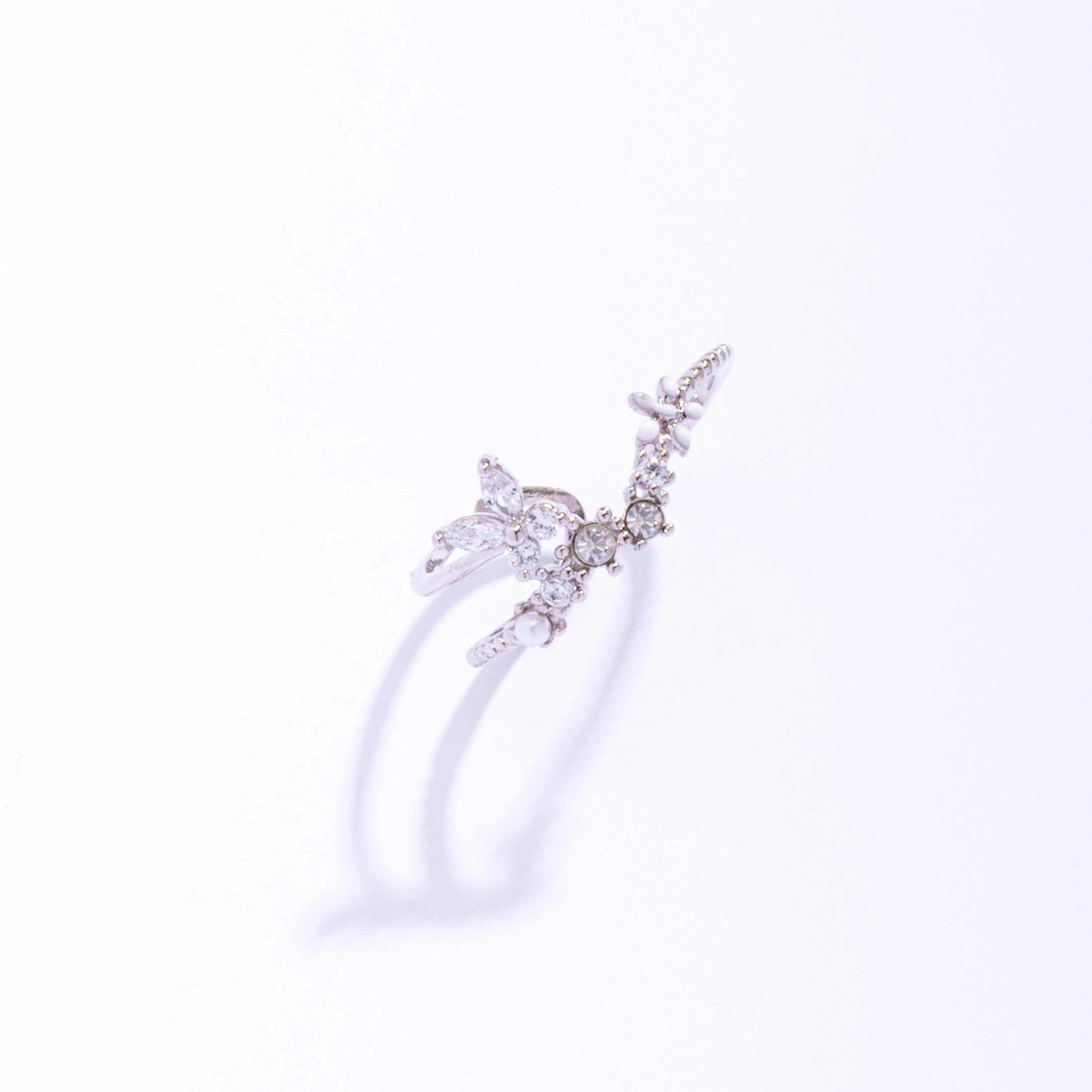 Asymmetric Crystal Butterfly Floral Ring - MOOII