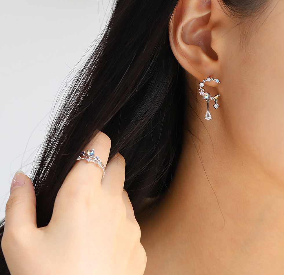 Thumbnail: Dainty Moon Dangle Stars Earring