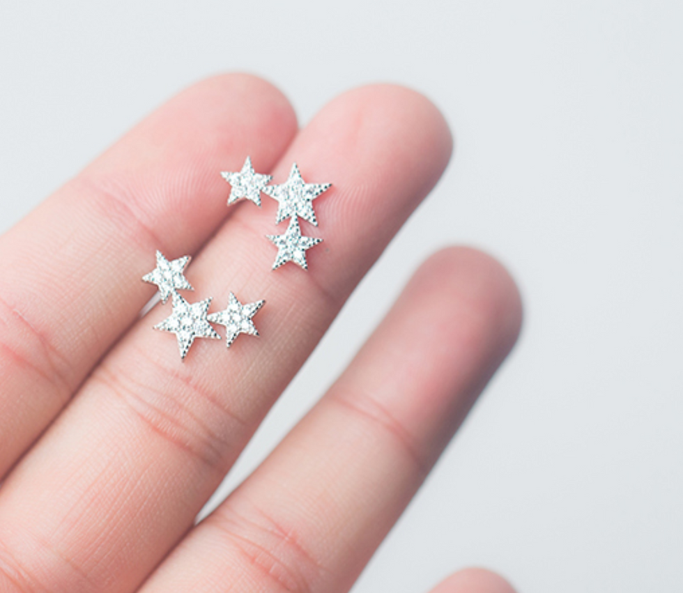 Thumbnail: Triple Twinkle Star Micro-Inlay Sterling Silver Earrings