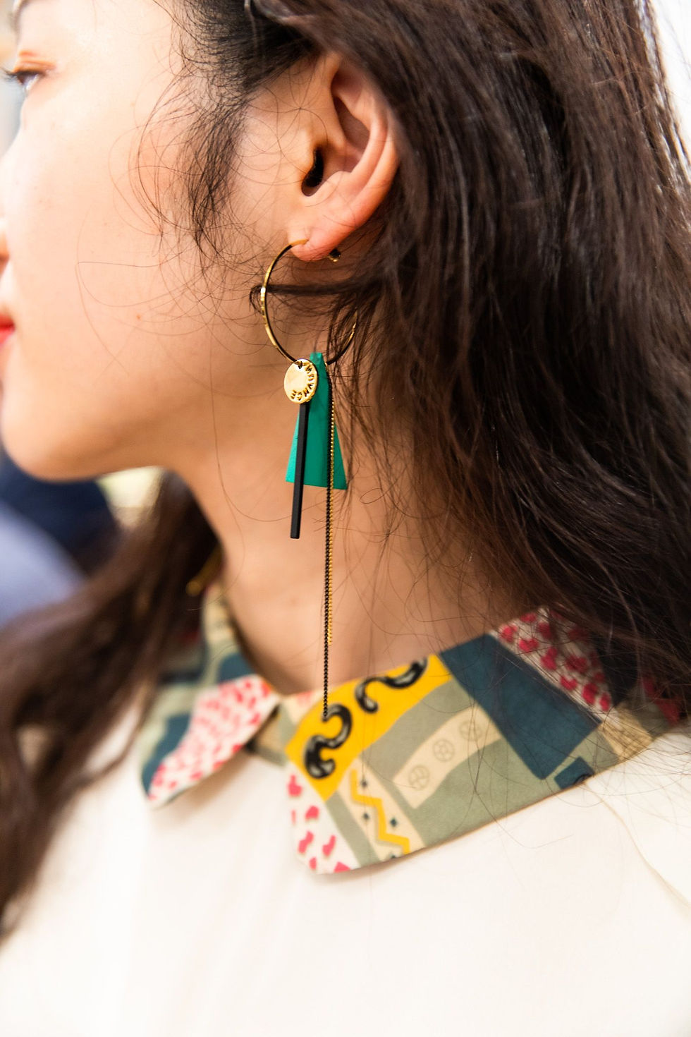 Thumbnail: Geometric Green Block Earring Hoop - MOOII