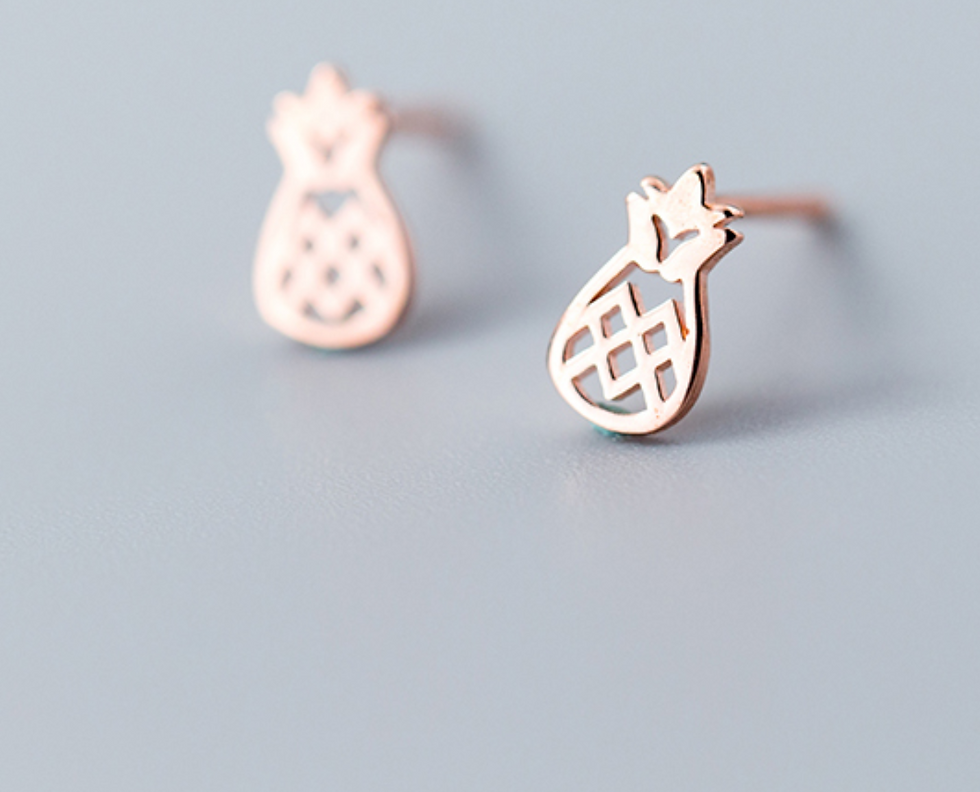 Thumbnail: Tiny Hollow Pineapple Sterling Silver Studs - Mooii