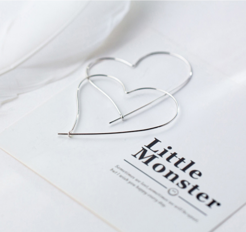 Thumbnail: Hollow Heart Sterling Silver Hoops - Mooii