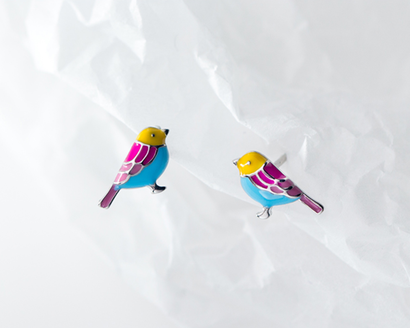 Mini Enamel Bird Sterling Silver Ear Studs- Mooii