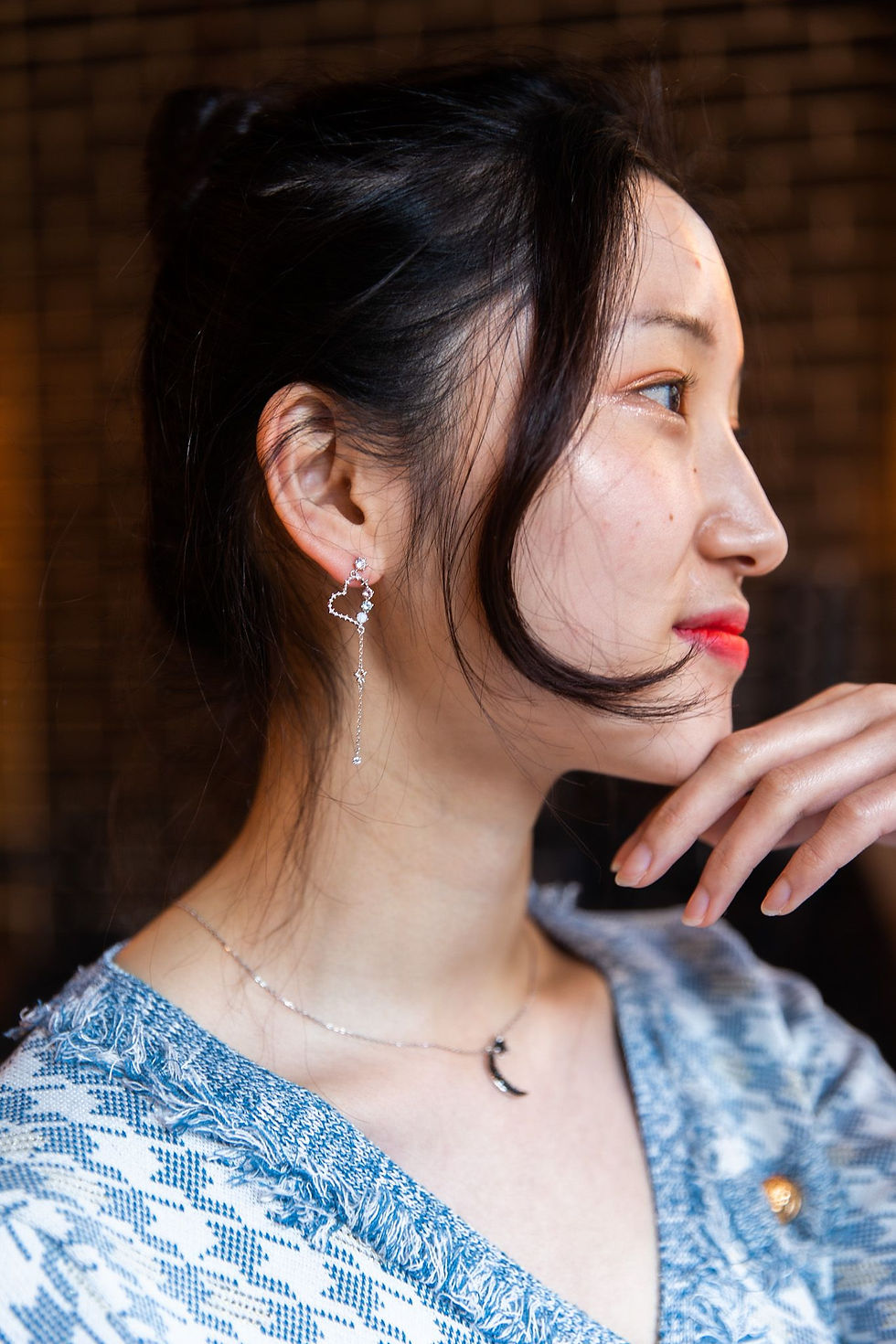 Thumbnail: Asymmetrical Heart Drop Long Earring