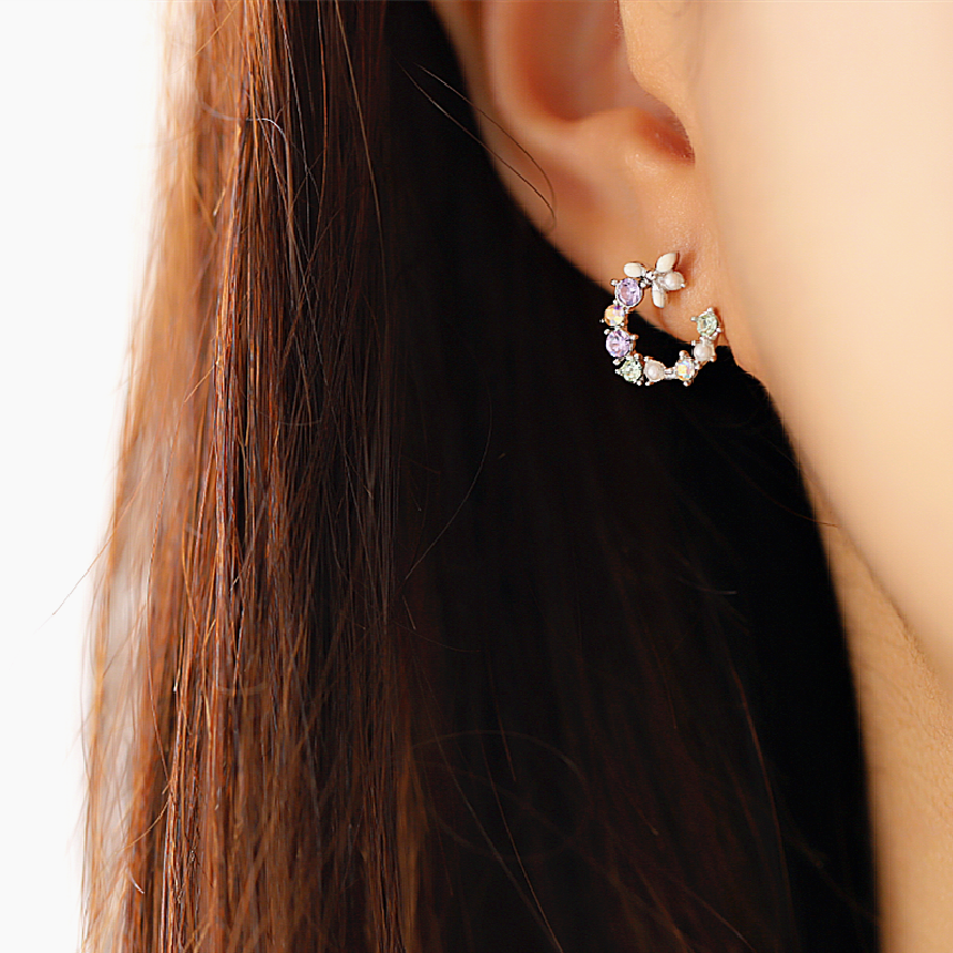 Thumbnail: Dainty Arc Earring with Asymmetric Crystal Drops- MOOII