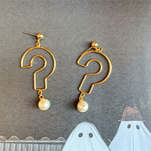 Golden Question Mark And Dangling Pearl Earrings MOOII Australia golden-question-mark-and-dangling-pearl-earrings-mooii-australia