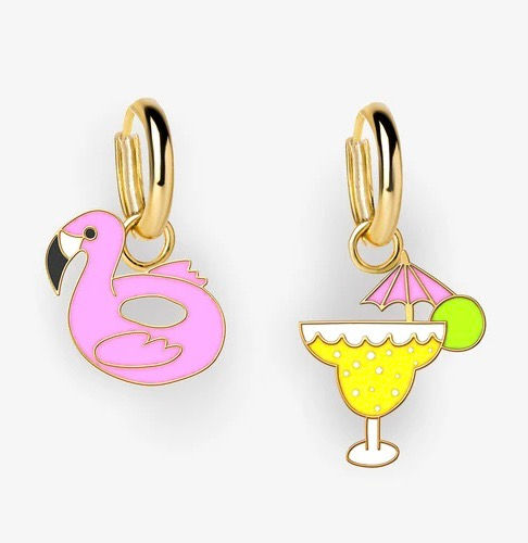 Margarita & Flamingo Float Hoop Earrings