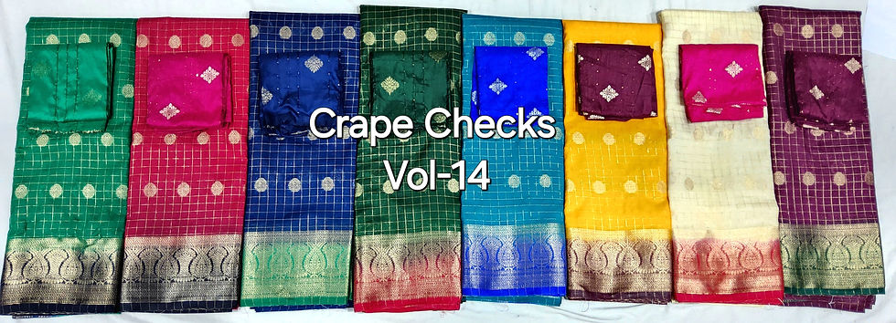 Thumbnail: Crape Checks Saree Durga Sarees