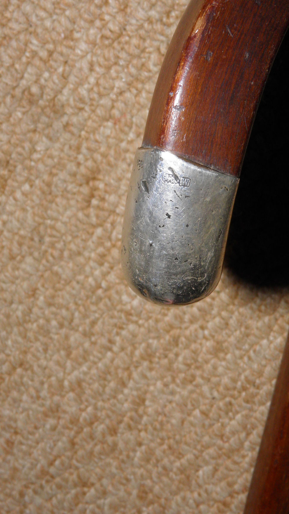 Thumbnail: Antique Walking Stick / Cane - Crook & Hallmarked 1921 Silver Crown By J.Howell