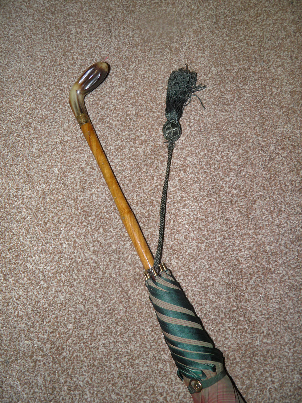 Thumbnail: Antique GP Green & Red Canopy Umbrella With A Hand Carved Horn Handle
