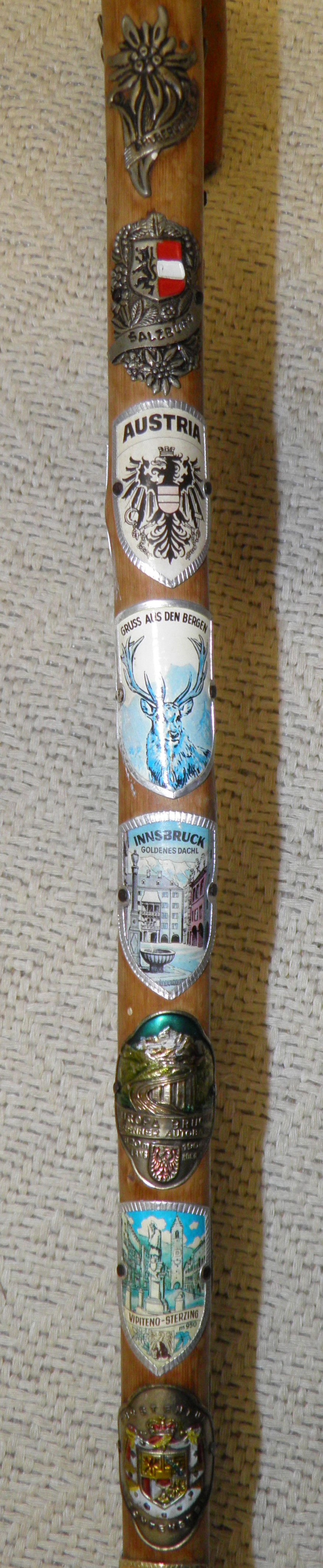 Thumbnail: Vintage Walking Stick / Cane - Crook Handle & British / European Hiking Badges