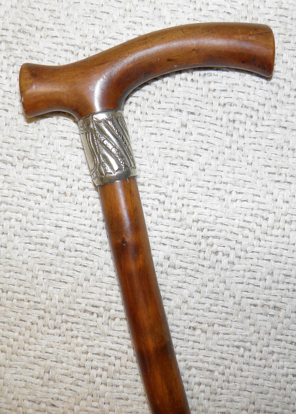 Antique Walking Stick / Cane - Fritz Repousse Silver Collar & Twist Carved Shaft